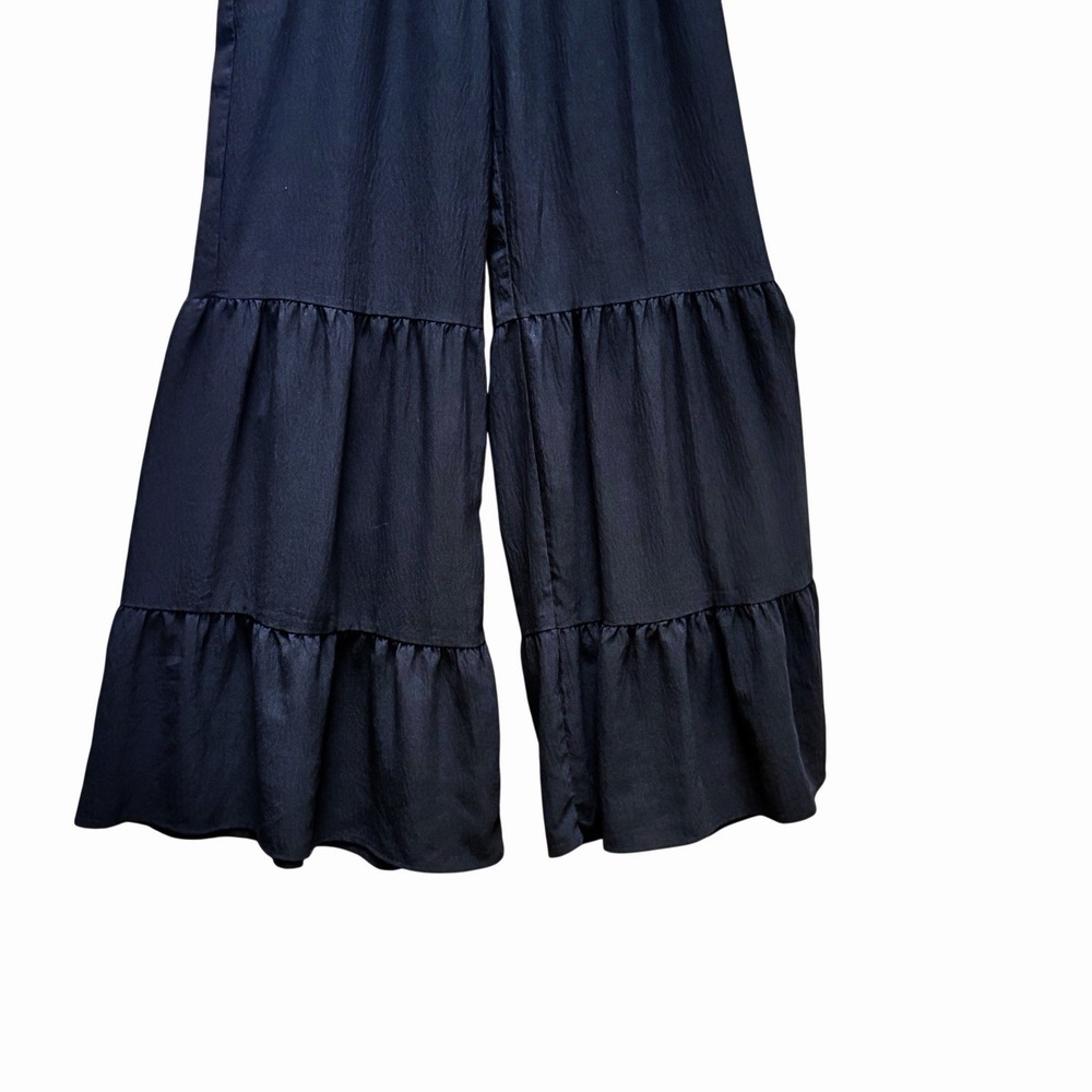 ODDY Black Ruffle Tiered Wide Leg Pants High Waist Flowy Fairy Whimsigoth SM - Picture 4 of 8